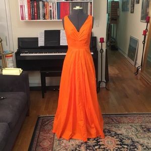 Couture orange cotton v neck maxi dress